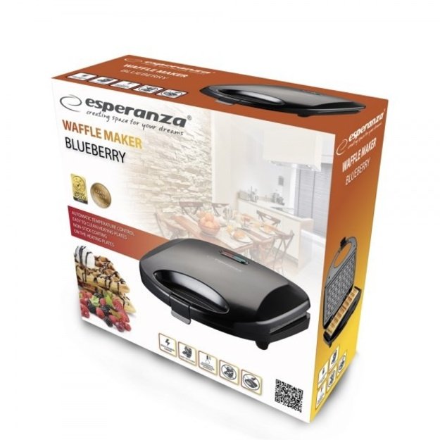 Waffle iron Esperanza BLUEBERRY EKT008 (1000W, black color)