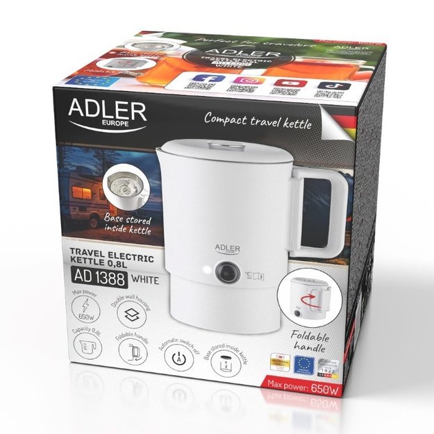Turist. el. virdulys 0.8 L ADLER AD-1388 baltas