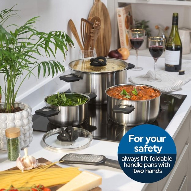 Salter BW14354 Stack-In Stainless Steel 3 Piece (16/22/24 cm) Stockpot Set