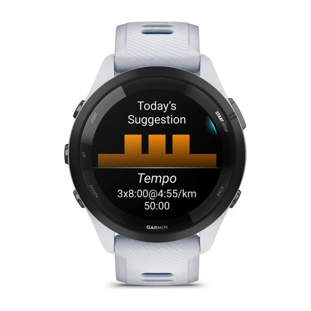 Garmin Forerunner 265 3.3 cm (1.3 ) AMOLED 46 mm Digital 416 x 416 pixels Touchscreen Black, White Wi-Fi GPS (satellite)