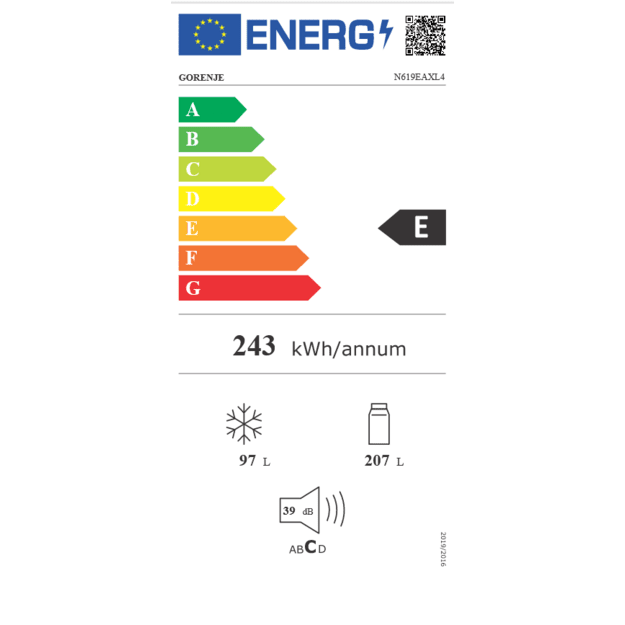 Gorenje Refrigerator | N619EAXL4 | Energy efficiency class E | Free standing | Combi | Height 186 cm | No Frost system | Fridge