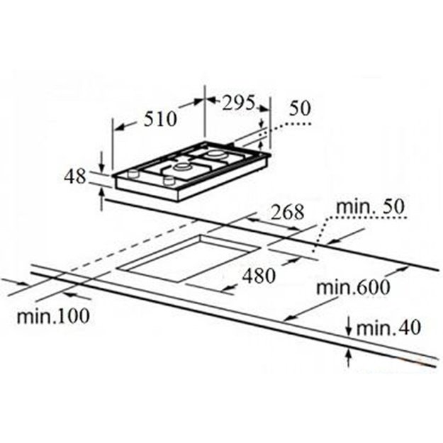 Įmontuojama dujinė domino kaitlentė Allenzi PG3020BG W