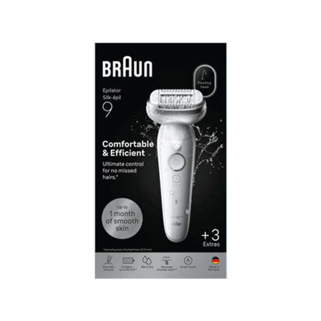 Braun Silk-&eacute;pil 9 SES9-030 Epilator, Wet & Dry, White/Silver