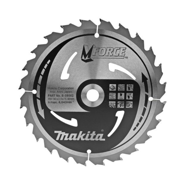 Medžio pjovimo diskas MAKITA 190x15,88x2,0mm 24T 15&deg;
