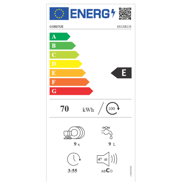 Gorenje Dishwasher | GS520E15S | Free standing | Width 45 cm | Number of place settings 9 | Number of programs 5 | Energy effici