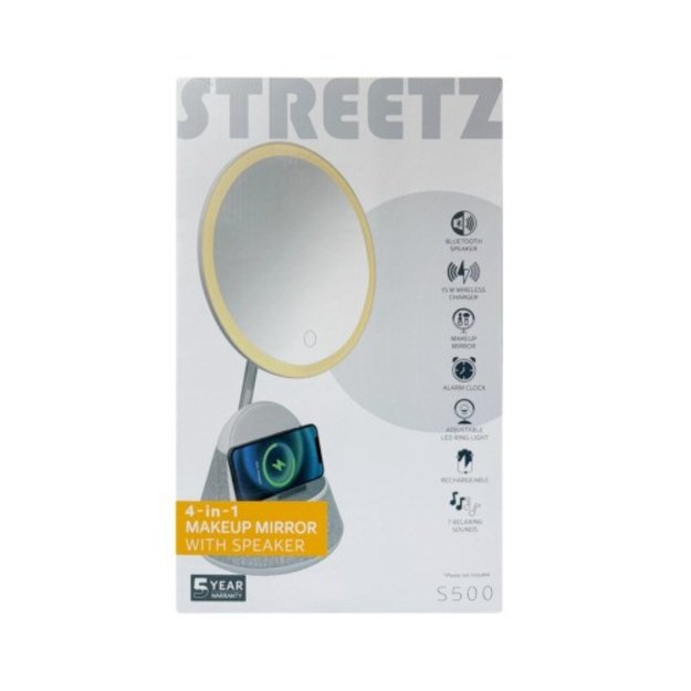 Garsiakalbis STREETZ su veidrodžiu, belaidžiu įkrovikliu, žadintuvu S500-WHT / 6612139