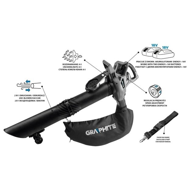 Cordless garden vacuum cleaner Energy+ 36V Li-lon, 2in1, bag capacity 35L, without battery