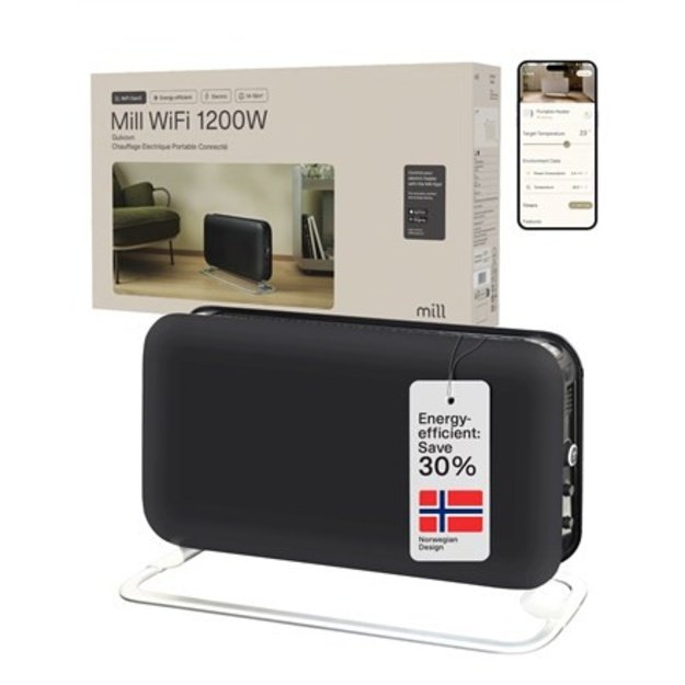 Mill CO1200WIFI3BLACK GEN3 Convection Heater, 1200W, Steel fronts, LED display, Black | Mill | Heater | CO1200WIFI3BLACK GEN3 |