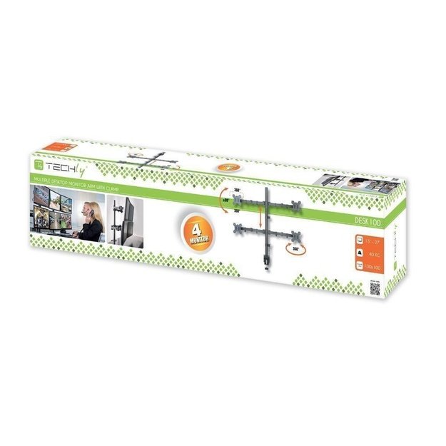 TECHLY 027521 Quadruple desk LED/LCD monitor arm 13-27inch VESA 4x 10kg full motion