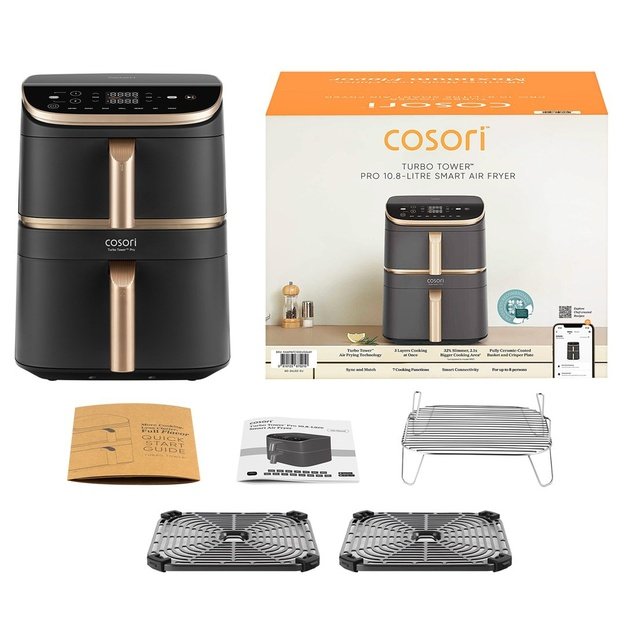 Cosori Turbo Tower Pro Smart Single 10.8 L Stand-alone 2630 W Hot air fryer Black, Gold