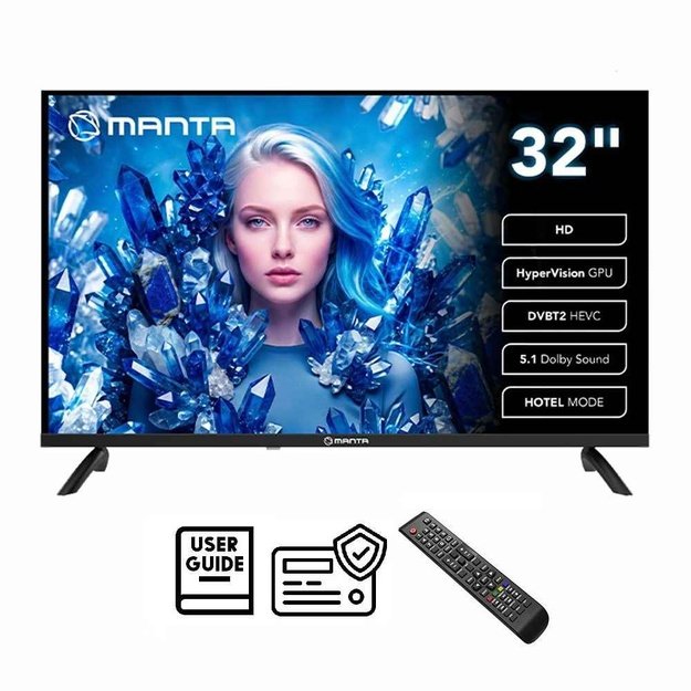 Manta MATV002LHN32 32  LED HD TV with S2 Tuner, DVBT2, HEVC/265, USB, ARC, HDMI, CI+, Slim Design, B