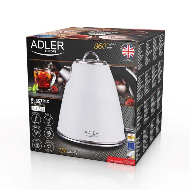 Adler Kettle AD 1343 Electric, 2200 W, 1.5 L, Stainless steel, 360° rotational base, White 5