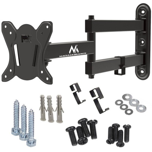 Maclean MC-417 Full Motion TV Monitor Wall Mount 13-32  30kg max. VESA 100x100 Black Powder Coated Universal Holder Bracket 1