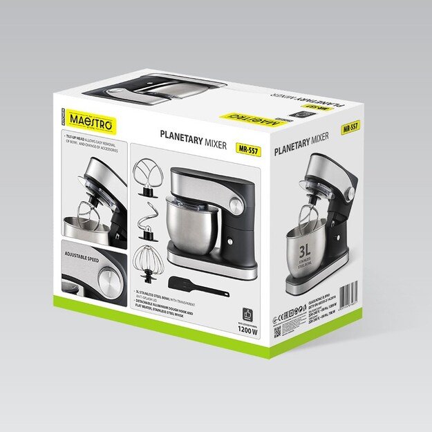 Feel-Maestro MR-557 Planetary mixer with 3 l bowl, 1200 W Black 1