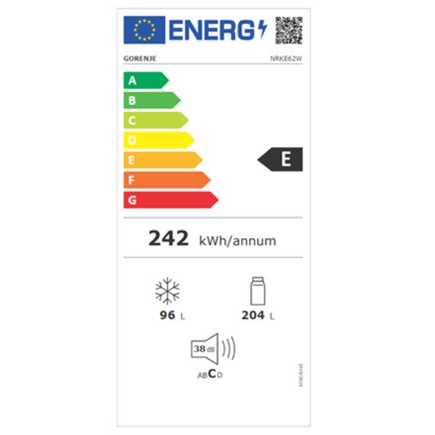 Gorenje | NRKE62W | Refrigerator | Energy efficiency class E | Free standing | Combi | Height 185 cm | No Frost system | Fridge
