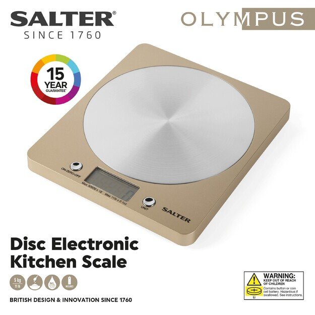 Salter 1036 OLFEU16 Olympic Disc Electronic Digital Kitchen Scales Gold