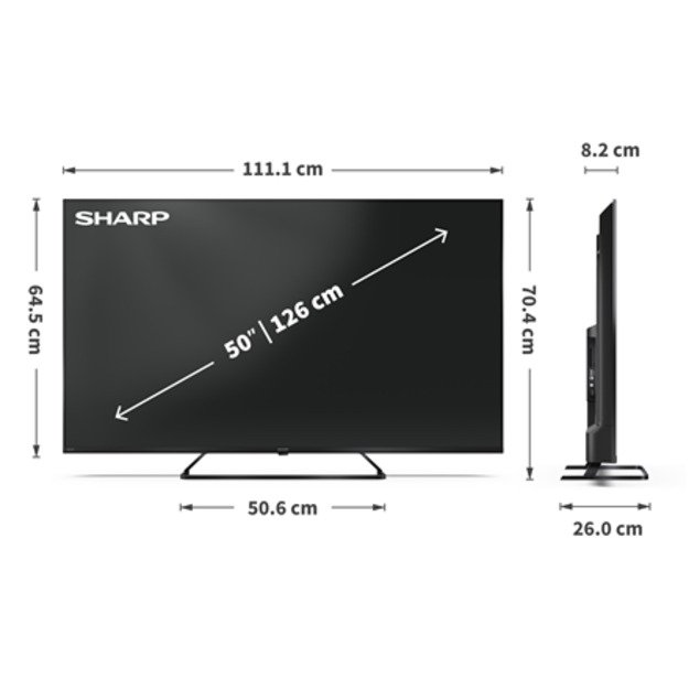Sharp | 50HP6265E | 50 | Smart TV | Google TV | UHD | Black