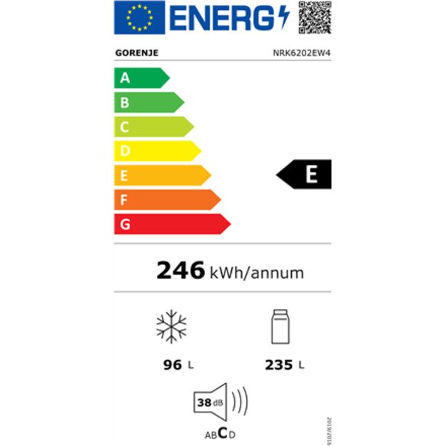 Refrigerator | NRK6202EW4 | Energy efficiency class E | Free standing | Combi | Height 200 cm | No Frost system | Fridge net cap