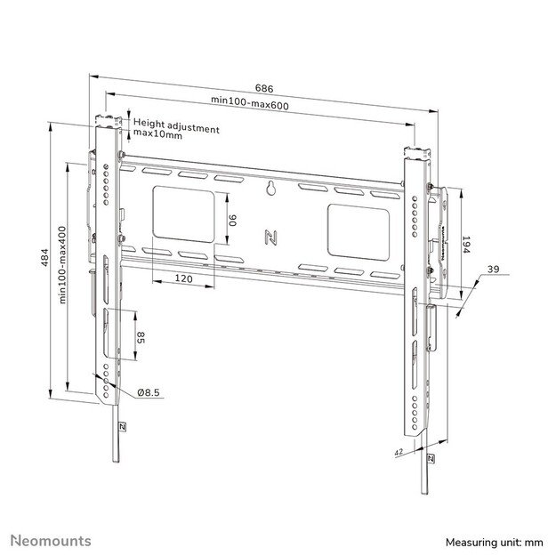 Neomounts Wall mount | WL30-750BL16 Heavy duty wall mount | Adjustable Height | 42-86   | Maximum weight (capacity) 125 kg | Bla
