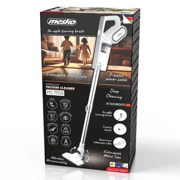 Adler | Vertical Cyclone Vacuum Cleaner | MS 7058 | Corded operating | 400 W | 220-240 V | Operating radius 8.35 m | White 5