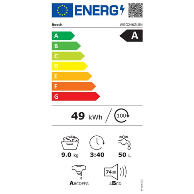 Bosch | Washing Machine | WGG246ZLSN | Energy efficiency class A | Front loading | Washing capacity 9 kg | 1600 RPM | Depth 59 c