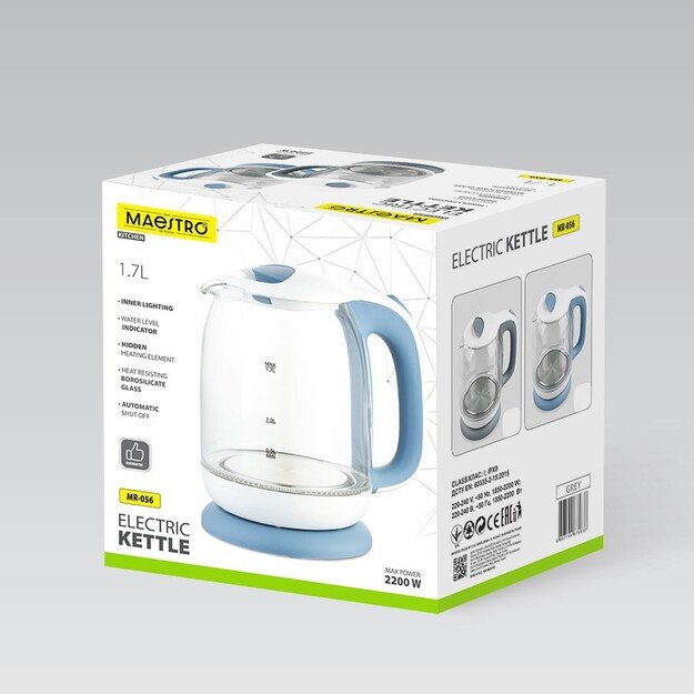 Electric kettle szklany 1,7l 2200W MR-056-BLUE MAESTRO