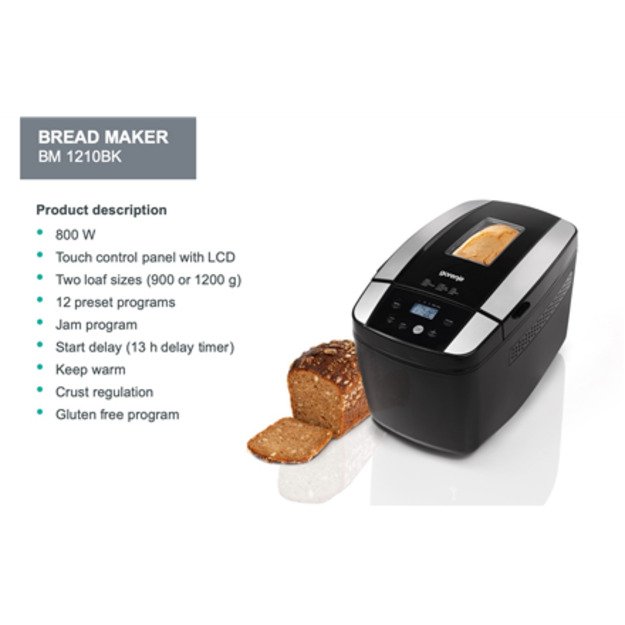 Gorenje | Bread maker | BM1210BK | Power 800 W | Number of programs 12 | Display LCD | Black