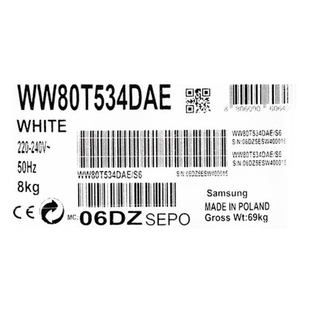 Sklabyklė SAMSUNG WW80T534DAE