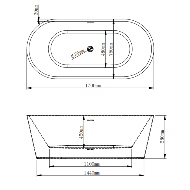 Akrilinė vonia JAVA 203 balta 170 cm