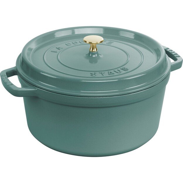 Staub Round Cast Iron Pot - 6.7 ltr, Eucalyptus