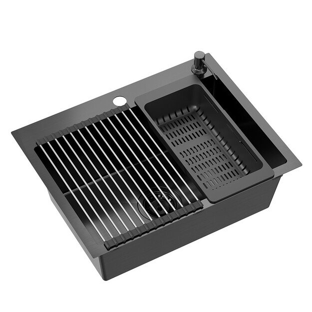 Virtuvės plautuvė su sifonu, 1 dubuo b/o + Qmat + įdėklas + dozatorius + medinė lenta + mai&scaron;ytuvas s 3