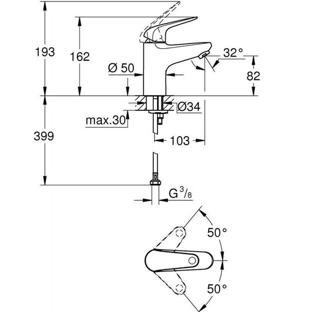 Maišytuvas Euroeco S 2023 be dugno vožtuvo,chromas 32734001 1