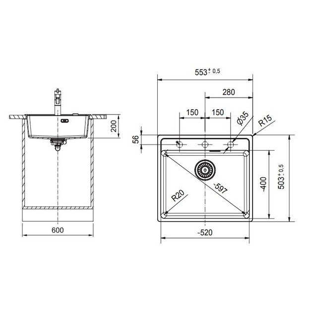 FRANKE Maris MRG 210-52, 135.0683.034, Onyx - juoda 1