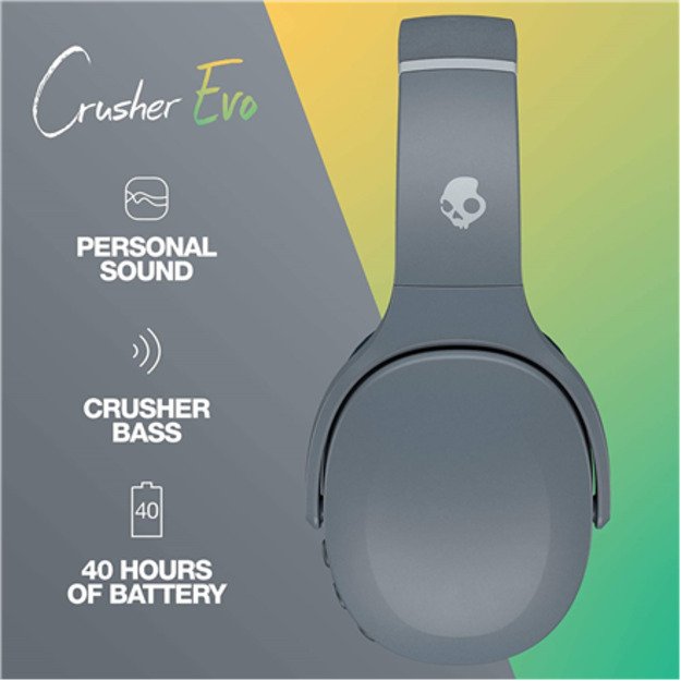 Skullcandy | Wireless Headphones | Crusher Evo | Wireless | Over-Ear | Microphone | Chill Grey | Wireless