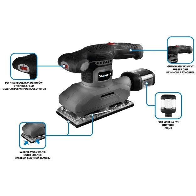 Orbital sander 260W, 90 x 187 mm foot