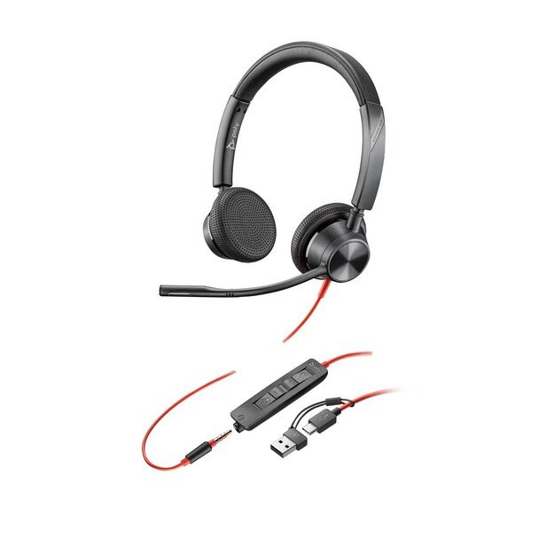 HP Poly Blackwire 3325 Stereo USB-C Headset +3.5mm Plug +USB-C/A Adapter
