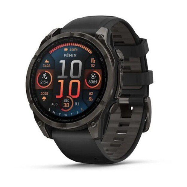 Garmin Fenix 8 I&scaron;manusis laikrodis 47 mm AMOLED Sapphire,Carbon grey DLC,Black/Pebble grey sil. band