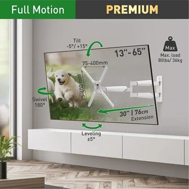 BARKAN BM343XLW 13-65  TV, 4 lankstų, sieninis, prailgintas, baltas 4