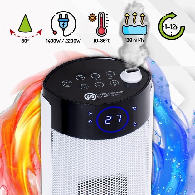 Adler | Tower Fan Heater with Humidifier | AD 7730 | Ceramic | 2200 W | Number of power levels 2 | Suitable for rooms up to 25 m 7