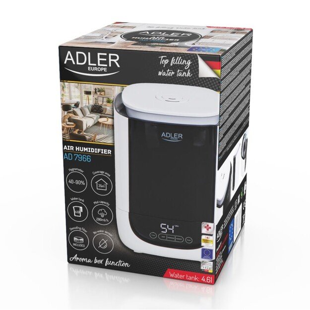 Adler | AD 7966 | Air Humidifier | 35 m³ | 25 W | Water tank capacity 4.6 L | Ultrasonic | Humidification capacity 280 ml 1