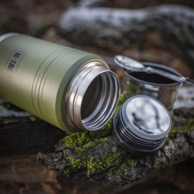 M-Tac UN-R02-750A Food thermos with foldable stainless steel spoon, 750 ml, olive green