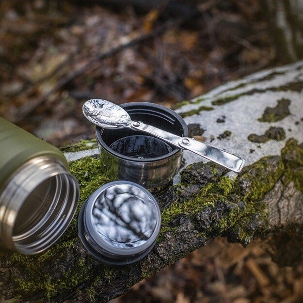 M-Tac UN-R02-750A Food thermos with foldable stainless steel spoon, 750 ml, olive green
