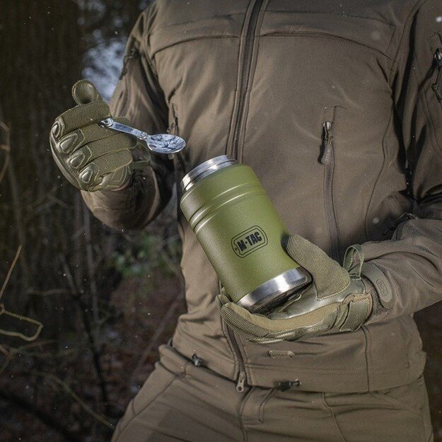M-Tac UN-R02-750A Food thermos with foldable stainless steel spoon, 750 ml, olive green