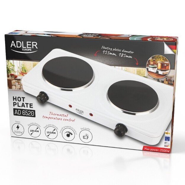 Adler Hot Plate | AD 6520 | Number of burners/cooking zones 2 | White | Electric