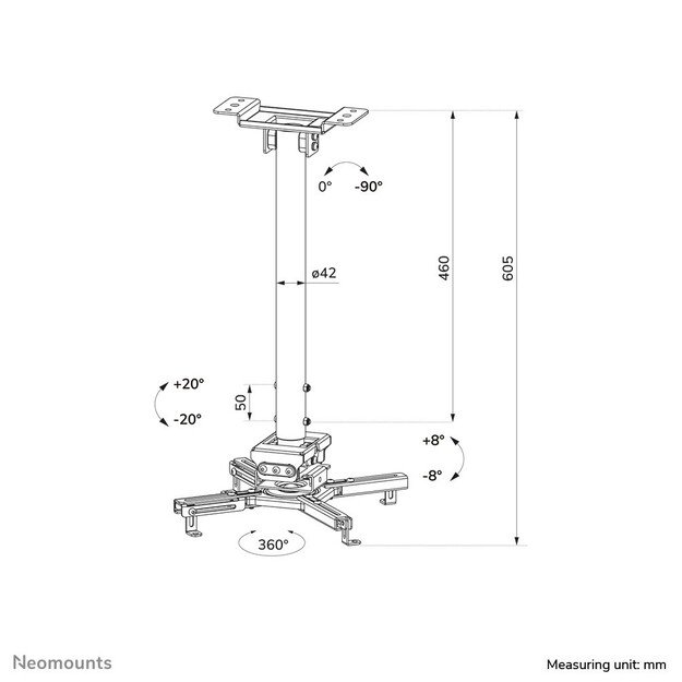 Neomounts CL25-540WH1 Beamer ceiling mount - h 60,5-90,5 cm - easy-install - full motion