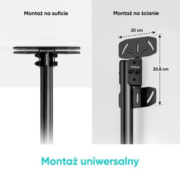 ONKRON Ceiling mount for TV 32 -80  max 68 kg, tilt-swivel, black