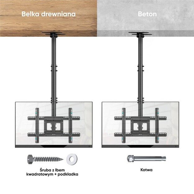 ONKRON Ceiling mount for TV 32 -80  max 68 kg, tilt-swivel, black
