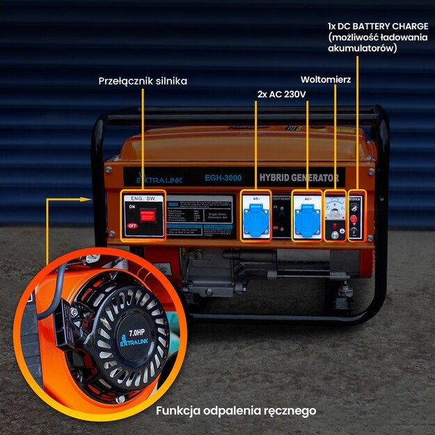 Extralink Power generator EGH-3000 hybrid, 3kW 1F