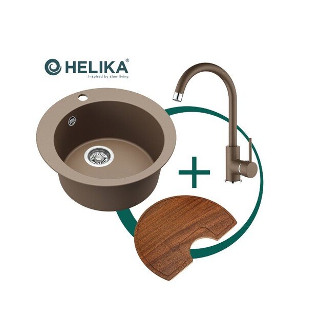 Komplektas: virtuvės plautuvė, mai&scaron;ytuvas ir lentelė HELIKA SR100-114W+5523E2-001+SR-416.300 (sapele