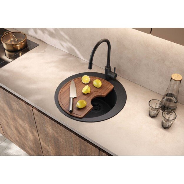 Komplektas: virtuvės plautuvė, mai&scaron;ytuvas ir lentelė HELIKA SR100-114W+5523E2-001+SR-416.300 (sapele 3